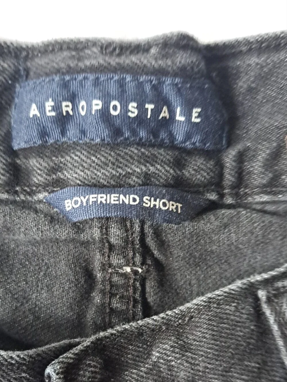 Aeropostale Black Denim Boyfriend Jean Shorts Cutoff Distressed Thrashed Rip  2